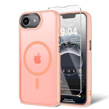 Imagem de BPOASE Capa para iPhone 16E com protetor de tela, [compatível com Magsafe] Capa de telefone ultrafina translúcida fosca à prova de choque - rosa