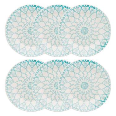 Imagem de Kit Jogo 6 Pratos Sobremesa Biona Mandala em Cerâmica Decorada 18 cm -