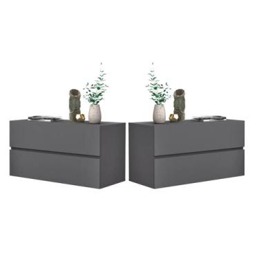Imagem de Kit 2 Mesa de cabeceira eros 60 estilo moderno europeu cor cinza - Cas