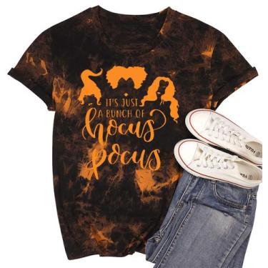 Imagem de Camisa HRIUYI Halloween Sanderson com estampa de letras feminina preta