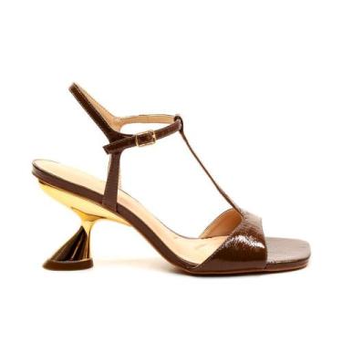 Imagem de Sandália Couro Marrom Salto Médio Cecconello 2656004-1, Marrom, 37