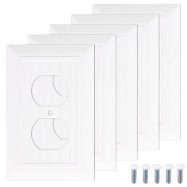 Imagem de 5 Peças Placas Cobertura Tomadas Duplex, Tampas Decorativas Interruptor Luz em Plástico Branco com Parafusos Fáceis de Instalar Placas Parede para Tomadas Elétricas para Cozinha Casa Banho