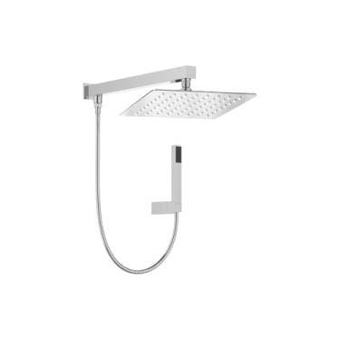 Imagem de Chuveiro Quadrado Slim com Desviador e Chuveirinho, Cromado, 20cm