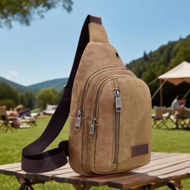 Imagem de Bolsa tiracolo masculina retrô de lona de cor sólida para homens e mulheres, durável, elegante, perfeita para viagens e uso diário, Marrom