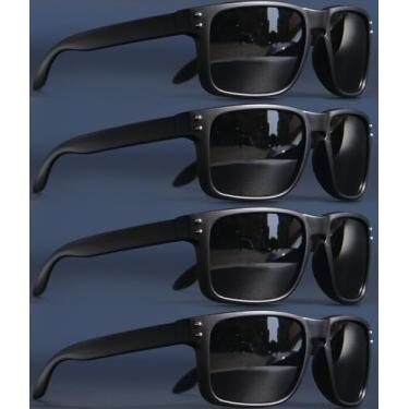 Imagem de Óculos de sol quadrados para homens e mulheres - Acabamento fosco, leve, esportivo/condução/pesca, armação unissex, pacote com 4, (Pacote com 4) Preto