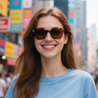 Imagem de Óculos de sol femininos com armação redonda, armação de resina, leve, proteção UV, design elegante, marrom escuro, Marrom