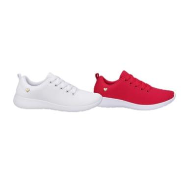 Imagem de Kit 2 pares Tênis Feminino Casual (Branco+Vermelho, BR, Adulto, Numérico, 40)