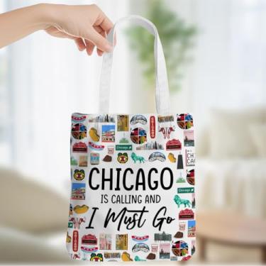 Imagem de Bolsa de lona Chicago Gifts Chicago Gifts Travel Souvenir Gift Weekender Bags for Women Mom Friend Bolsa de compras reutilizável para compras, viagens, Dia das Mães, aniversário, viagem, lembrancinhas