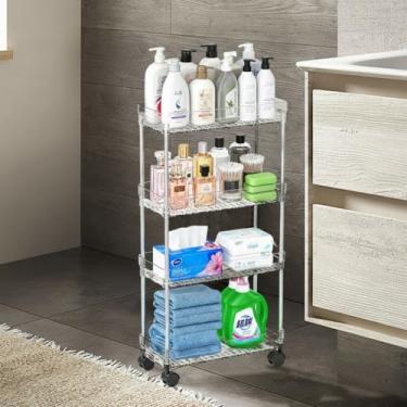 Imagem de Carrinho de armazenamento fino de 4 níveis com rodas, carrinho utilitário fino, organizador de prateleiras móveis para espaço estreito em casa, cozinha, banheiro, lavanderia, transparente (largura