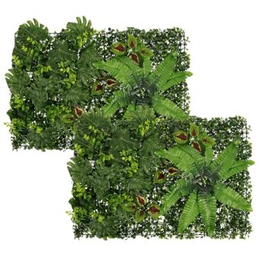 Imagem de ZJRDYYK Pacote com 2 painéis de parede verdes artificiais de 60 x 40 cm, tela de cerca de privacidade de plantas artificiais, painéis de decoração de folha de videira sintética para decoração de pátio