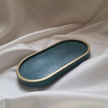 Imagem de Kit Bandeja Decorativa Oval Granilite Marmorizada Multiuso Porta Jóias Velas e Acessórios Bandeja Organizadora em Concreto Impermeável para Banheiro e Escritório (Green gold)