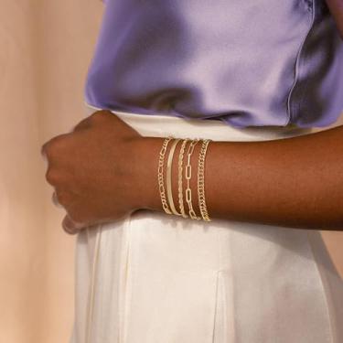 Imagem de Conjunto de pulseiras de corrente femininas com elos ajustáveis, joias empilháveis em vários estilos para uso diário casual, One Size, Latão, Sem Pedra Preciosa