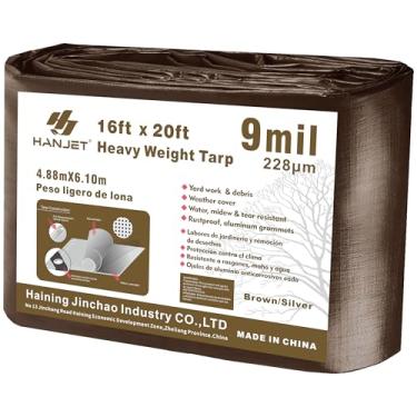 Imagem de Hanjet Tarp – Caneta resistente à prova d'água para acampamento, carro, piscina, 9 mm, lona de polietileno espessa, verde/marrom e cinza, 16x20 Feet, Brown&Silver