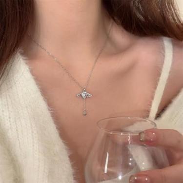 Imagem de Colares femininos com pingente de coração de asas de anjo de cristal simples Y2K colares de strass elegantes para mulheres joias presentes, 40-45cm, Metal, Sem Pedra Preciosa