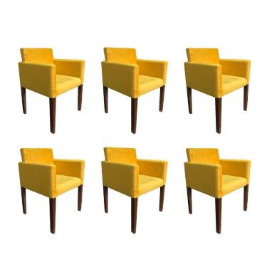 Imagem de Kit 6 Poltronas Nina Estilo Retrô Tecido Suede Ideal Para Sala De Estar - Amarelo - Cor: Amarelo
