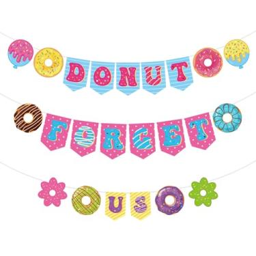 Imagem de Decorações para Festas Donut Forget Us, Lembrancinhas Coloridas Pré-Enfiadas com Tema de Donuts Faixa de Despedida Cenário Festas Despedida Suprimentos para Festa Despedidas