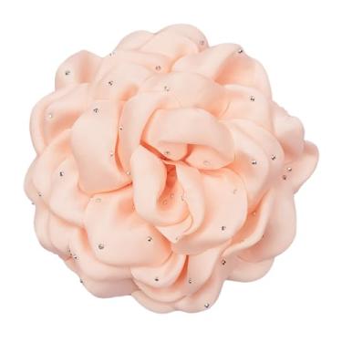 Imagem de Broche de flor em tecido de cetim rosa com strass para mulheres festa de casamento vestido de dança terno acessórios joias presentes, Large, Tecido de cetim, Sem Pedra Preciosa