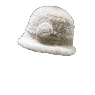 Imagem de Chapéu feminino de inverno de pele grossa quente chapéu de pescador enfeite floral chapéu de pele doce bege tamanho único