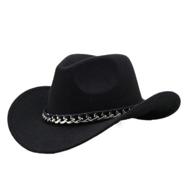 Imagem de Chapéu Fedora feminino masculino chapéu de sol chapéu de cowboy decoração corrente aba larga boné de feltro jazz 03 crianças pretas (52-54 cm)