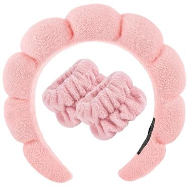 Imagem de Conjunto de faixa de cabeça de spa para lavar o rosto, esponja, maquiagem, cuidados com a pele, tecido felpudo, bolha, macio, prepare-se, faixa de cabelo para mulheres