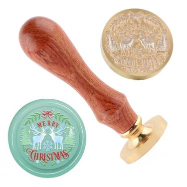 Imagem de Carimbo de lacre de cera de Natal carimbo de selagem de alce latão e uma alça de madeira carimbos cabeça para cartões de natal convites de festa carta envelope cartões de felicitações presentes