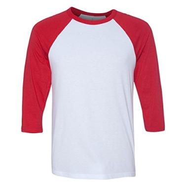 Imagem de Camiseta de beisebol Bella Canvas unissex de manga 3/4, White/Red, Medium