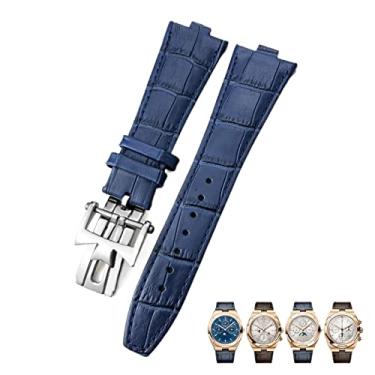 Imagem de WYUYIWH Pulseira para relógio Vacheron Constantin Overseas, preto, azul, marrom, grão de bambu, pulseira de relógio de interface convexa de couro genuíno de 25 mm