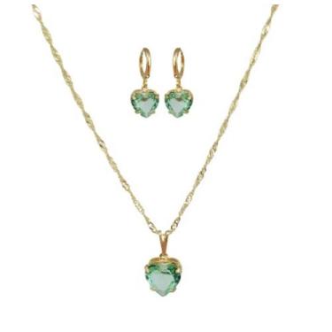 Imagem de Conjunto Colar + Brinco Pedra Cristal Verde Folheado Ouro - Mixfolhead