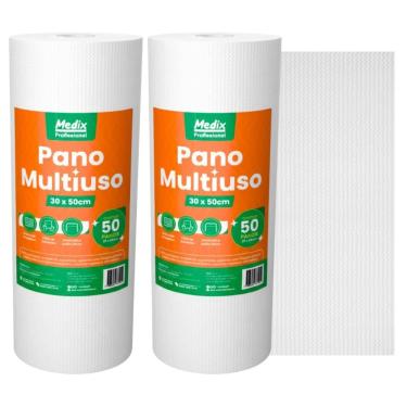 Imagem de Kit 2 Pano de Limpeza Multiuso Descartável 30x50 Rolo Com 50 Unidades Medix