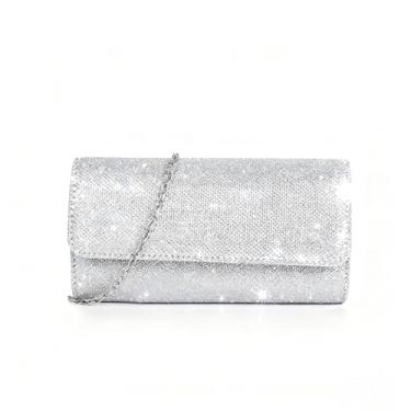 Imagem de Bolsas de mão femininas clutch bolsa de noite para mulheres bolsas de ombro transversais para mulheres brilhantes para festa de casamento, Prata