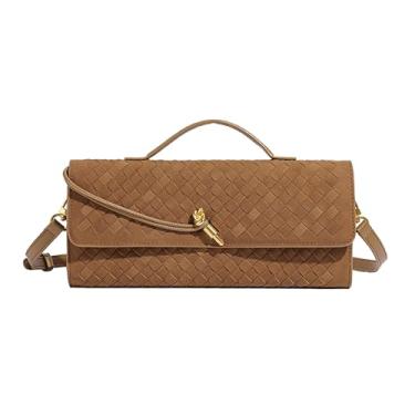 Imagem de SKYK Bolsas de mão modernas para mulheres, bolsas transversais de couro PU, bolsa de noite de tecido, B camurça marrom