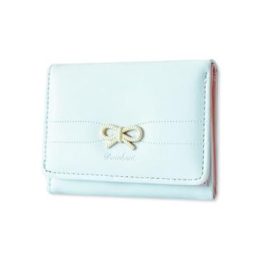 Imagem de Carteira Feminina Premium – Compacta, Elegante e Super Organizada em Couro Sintético Azul Claro com Laço Dourado