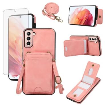 Imagem de Asuwish Capa de telefone para Samsung Galaxy S21 5G 6,2 polegadas capa carteira com protetor de tela de vidro temperado e alça de pulso transversal couro flip porta-cartões acessórios de celular S 21