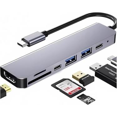 Imagem de Hub USB-C 7 em 1, Adaptador Multiportas com HDMI 4K 60Hz, 2 Portas USB 3.0, Carregamento PD, Leitor de Cartão SD/TF, Cinza