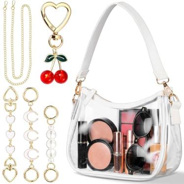 Imagem de Abbylike Bolsa de ombro feminina com 3 extensores de corrente com pingente de cereja pequena bolsa de mão de mão kit de berloque de presente de Natal, Branco transparente