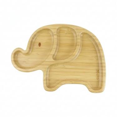 Imagem de Prato Ecológico Infantil de Bambu com Ventosa Antibacteriana – com Divisórias Ventosa na Base Modelo Elefante
