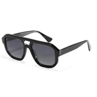 Imagem de JRLLFD Óculos de sol vintage grandes de acetato, óculos polarizados, armação grande masculina (preto)