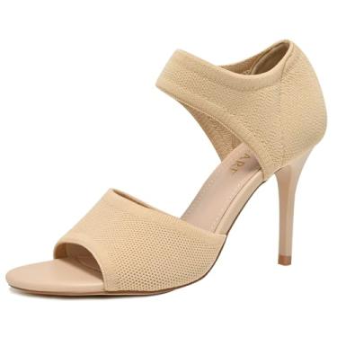 Imagem de SICARE Sandálias femininas de salto agulha sexy de 7,6 cm com bico aberto, salto alto, elástico, sem fecho, sapatos confortáveis para formatura, festa e trabalho, Damasco/punho curto, 41