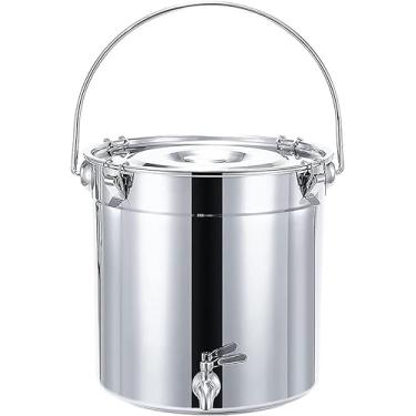 Imagem de TOERVIOZ Panela grande - Pote de sopa com tampa, pote de estoque, balde de sopa de aço inoxidável 304/balde selado/balde de transporte, tanque de vinho com torneira, para água leite chá balde de