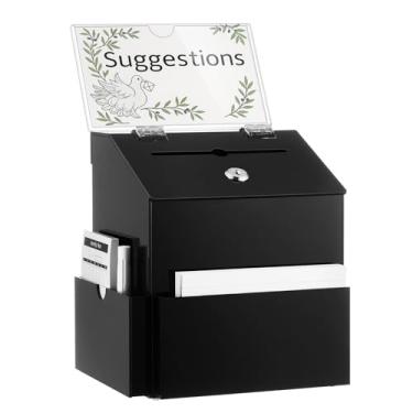 Imagem de Juexica Caixa de sugestões, caixa de doação preta acrílica com 2 compartimentos e fechadura, 19 x 17 x 21 cm, pote sorteio com placa de sinalização, oração de votação para levantamento de gorjetas