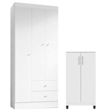 Imagem de Guarda Roupa Solteiro Versa 3 Portas Branco Rosa Flex Fosco Com Armário Multiuso Brisa Branco Fosco - Kits Paraná