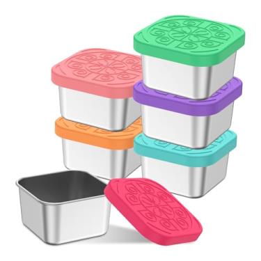 Imagem de ZJRDYYK Pacote com 6 recipientes para molho para salada, recipientes pequenos de condimentos de 60 ml com tampas, copos de molho de aço inoxidável, recipientes para molho de salada (57 g)