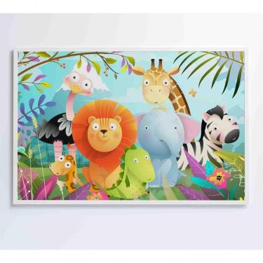 Imagem de Quadro Infantil Animais 60x40 Cm Adesivo Fotográfico