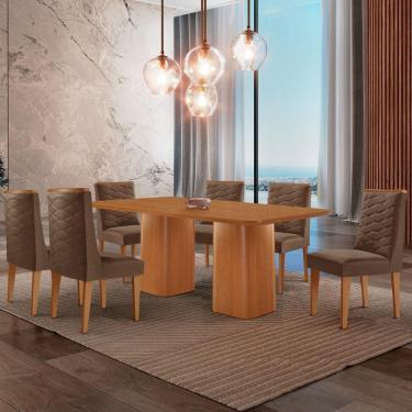 Imagem de Mesa De Jantar Eloise 180cm Tampo Mdf 6 Cadeiras Moderna Veludo Marrom/naturalle