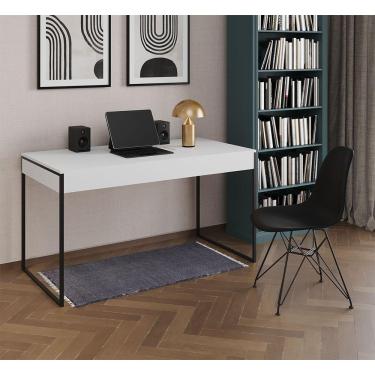 Imagem de Escrivaninha Industrial Escritório Malta Branca Com 1 Cadeira Eames Eiffel Preta Base Ferro Marrom