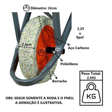 Imagem de Roda Completa Maciça Carrinho De Mão Em Aço 8pol 45 50 E 60l