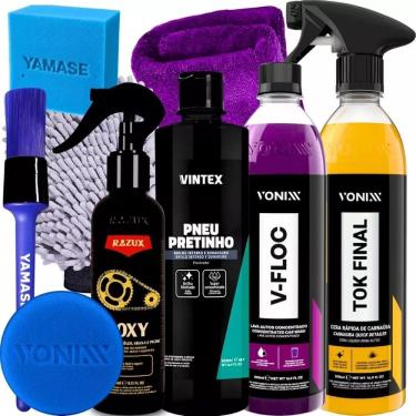 Imagem de Kit Produto para Lavar Moto Cera Shampoo Desengraxante Pretinho Limpador de Corrente Vonixx