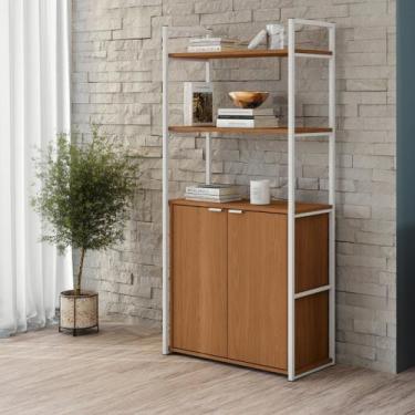 Imagem de Estante Industrial de Madeira Com 5 Prateleiras Canela/Branco - Kappes