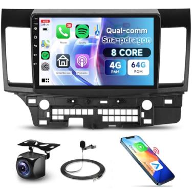 Imagem de Rádio estéreo Qual-comm Snapdragon Chip para Mitsubishi Lancer 2008-2017, [8Core 4+64G] Wireless Carplay Android Auto, 5G-WiFi GPS, 10 polegadas IPS Touchscreen, Rádio Bluetooth SWC Backup Camera FM