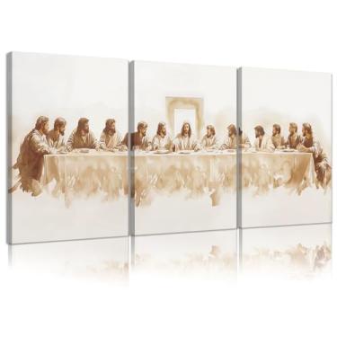Imagem de Conjunto de arte de parede The Last Supper de decoração de parede cristã de 3 peças, impressão de pôster de arte de Jesus e discípulos para sala de estar, quarto, sala de oração, pronto para pendurar
